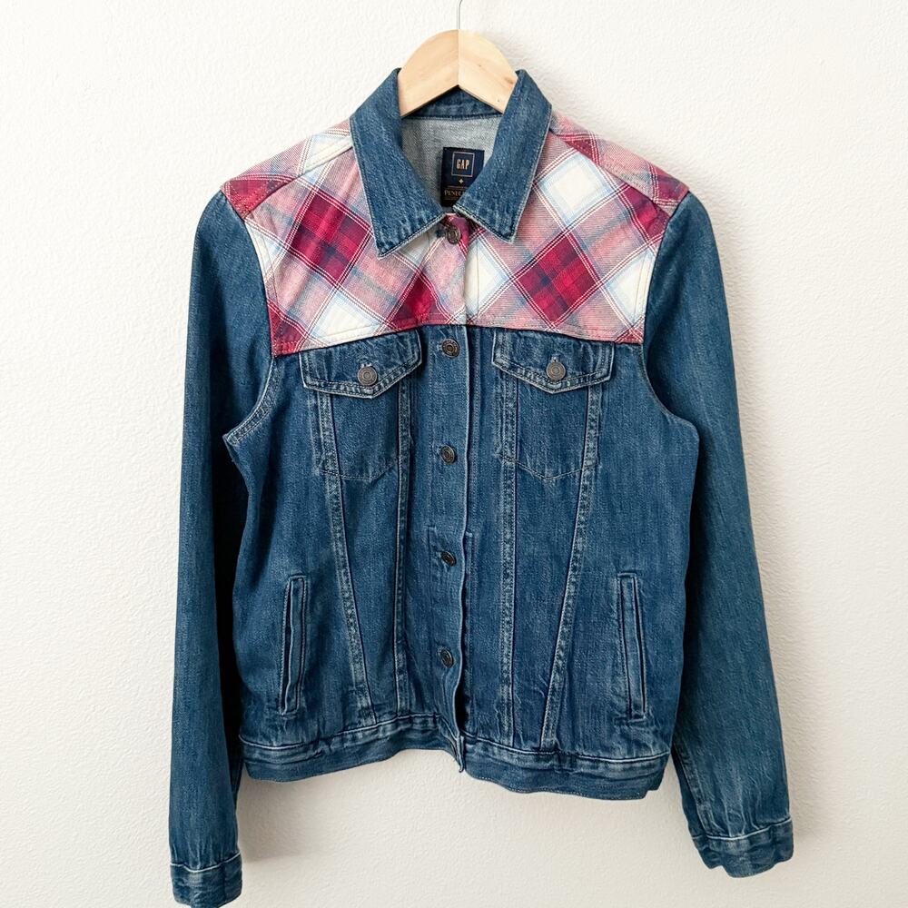 GAP x PENDLETON | Denim Jacket Cotton Coat Plaid Button Cowgirl Western | Medium - Picture 2 of 8